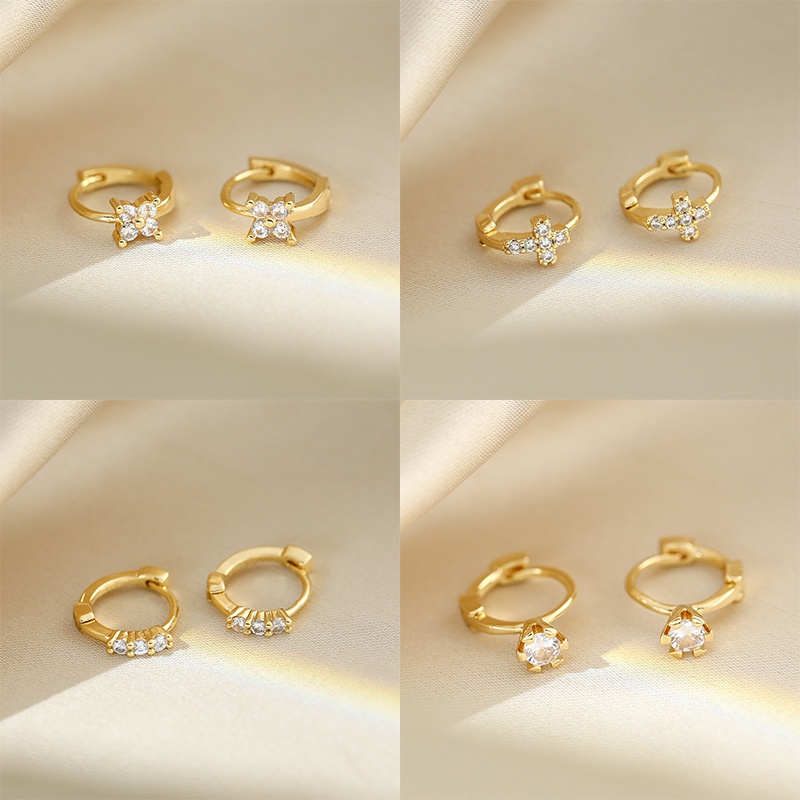 Korea Y2K Kristal Anting Perak Untuk Wanita Vintage Hypoallergenic Mutiara Emas Hoop Earring Perhiasan Aksesoris