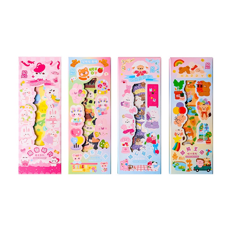 6/50pcs Stiker Lucu Tahan Air Kartun Hewan Stiker Dekoratif idol Photocard Card Sleeves Album DIY Tangan Akun Alat Tulis