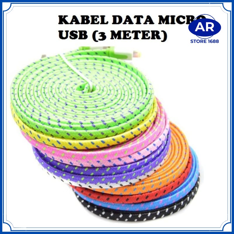 KABEL DATA TALI SEPATU 3M MICRO USB - TALI CHARGER GEPENG - CABLE HANDPHONE-AR STORE1688