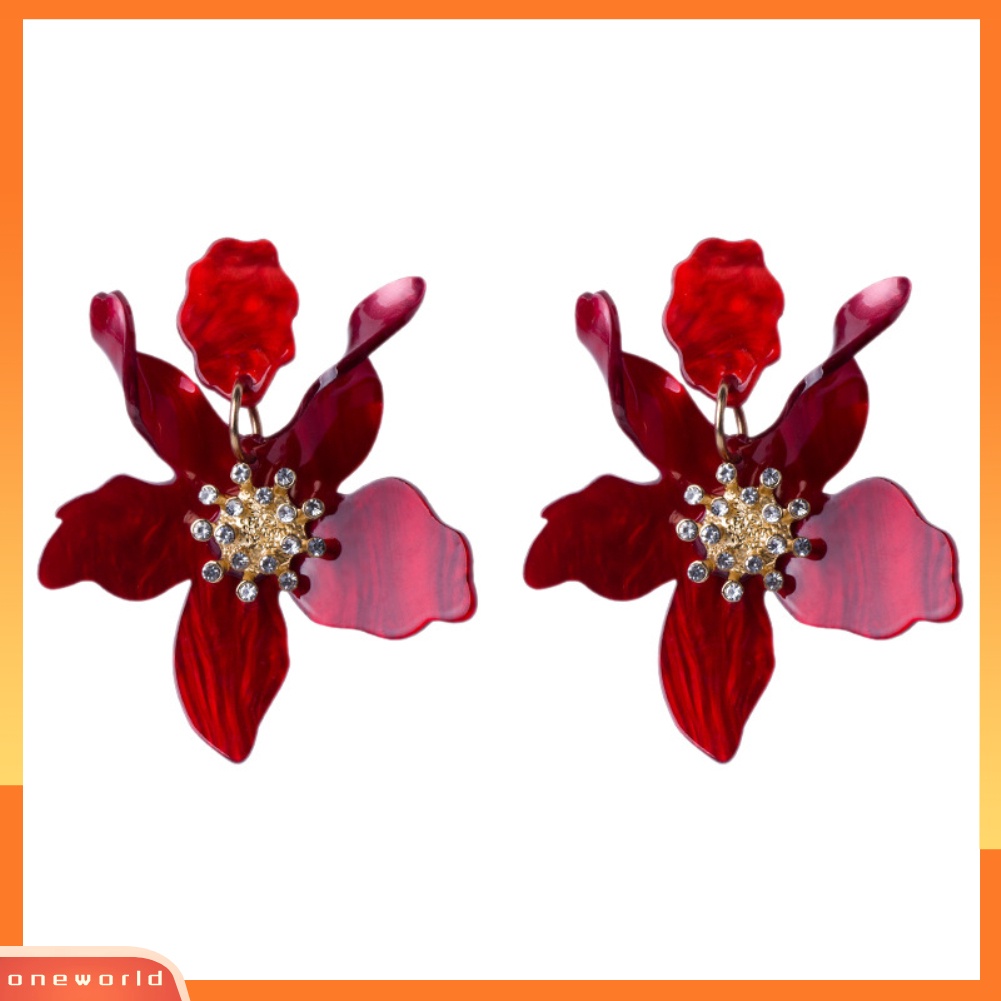 [WONE] Wanita Elegan Liontin Bunga Akrilik Statement Ear Studs Earrings Perhiasan Hadiah