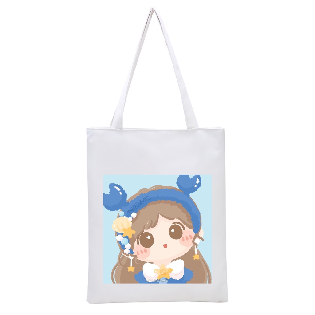 BISA CUSTOM SATUAN TOTEBAG RESLETING PRINTING MOTIF KAWAII GIRL anak lucu imut tas tote sekola kuliah viral || Kiiyoomii ||