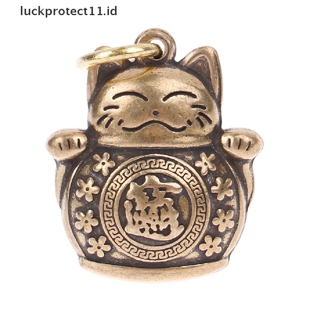 /Fashion Panas// Fashion// Tembaga Murni Lucky Cat Gantungan Kunci DIY Perhiasan Gantung Aksesoris Keyring Liontin.