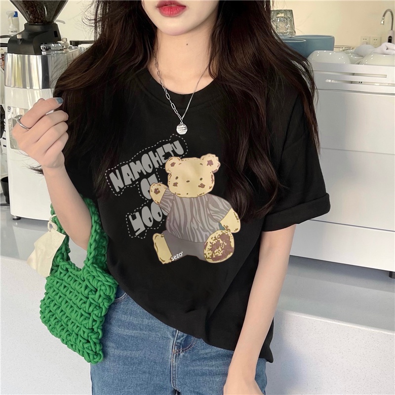 Print T-shirt Kaos Lengan Pendek Cute Plush Bear Baju Atasan Korean Style