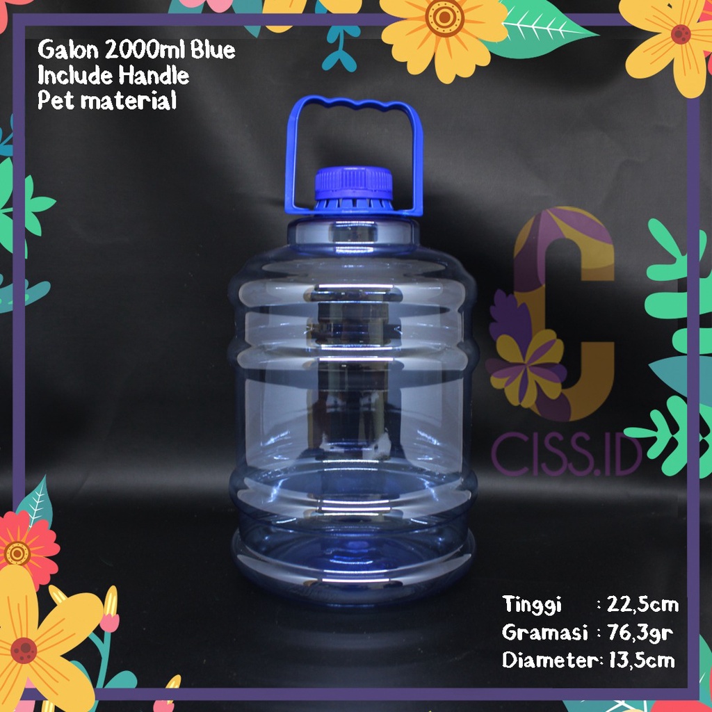 GALON MINI 2 LITER 2000ML 2000 ML 2LITER BIRU HANDLE PET FOODGRADE