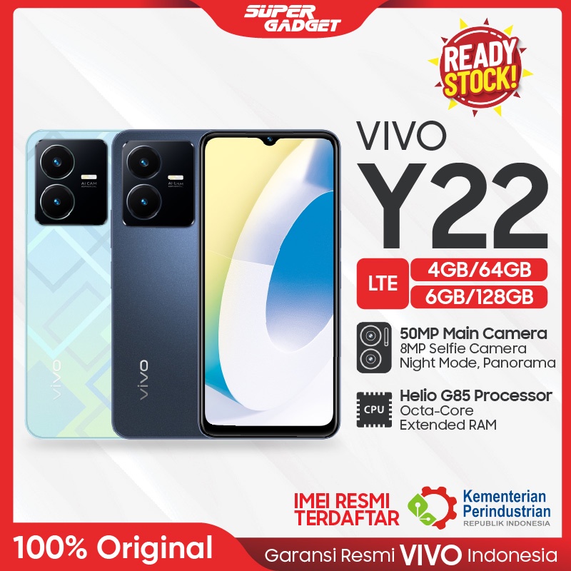 VIVO Y22 4/64 6/128 RAM 4 6 ROM 64 128 GB 4GB 6GB 64GB 128GB HP Smartphone Android