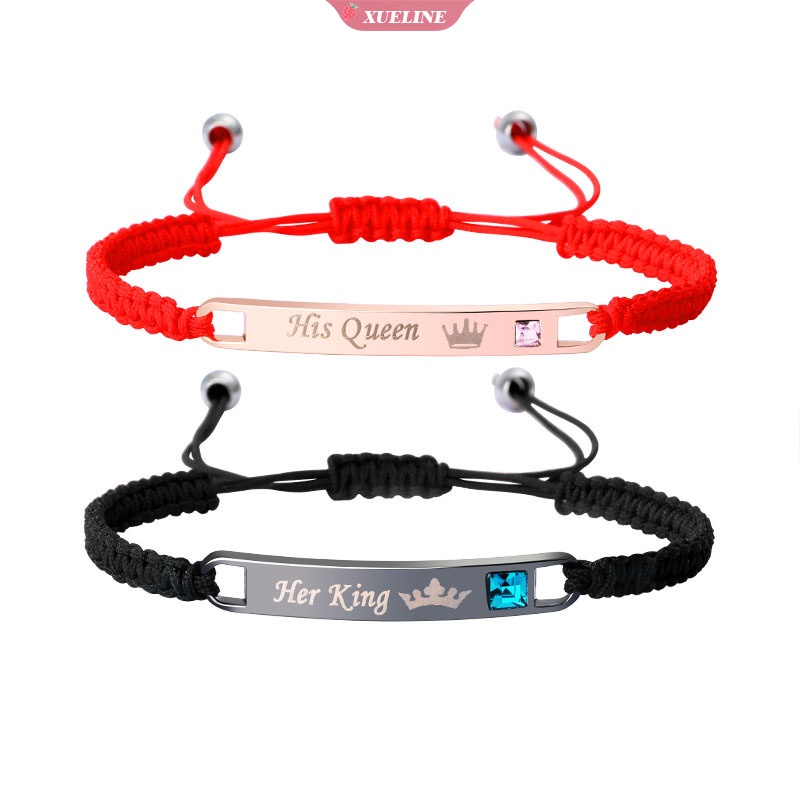 2buah/set Pasangan set Pasangan Raja Dan Ratuhisqueenherking braided bracelet Gelang tide charm Untuk Pasangan BFF use [ZXL]