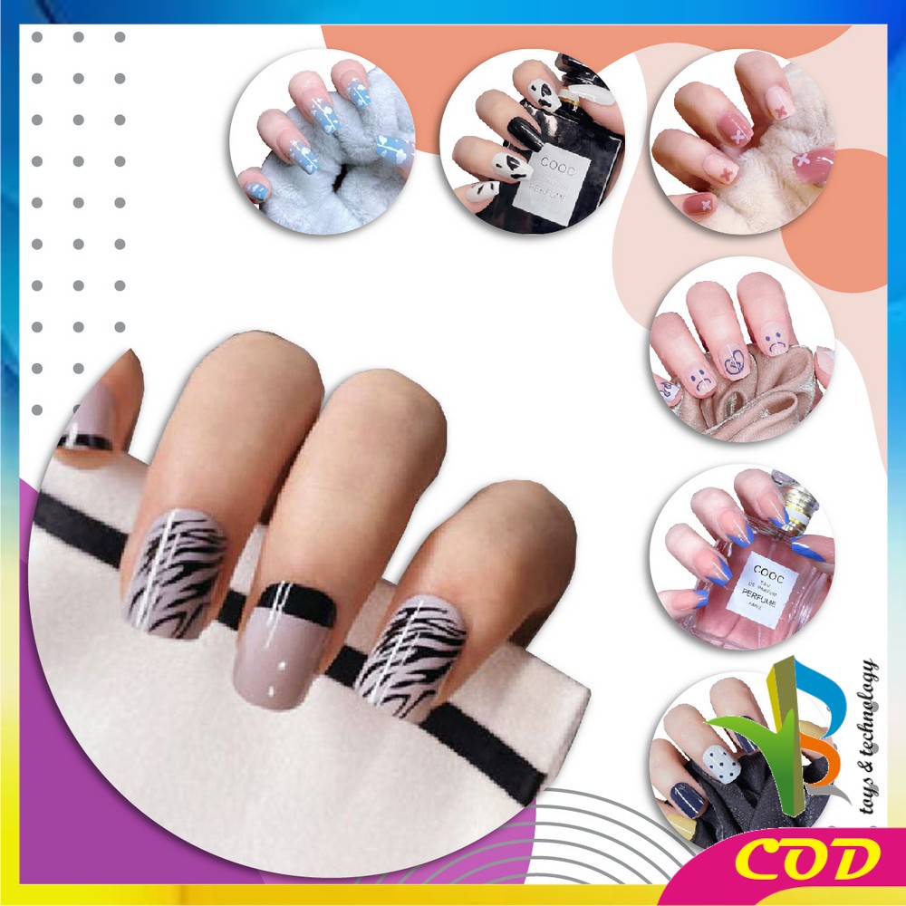 RB-K80 Kuku Palsu Motif Wanita Korea Perawatan Kuku Sticker Kuku Anti Air Hiasan Kuku Nail Art Kuku Palsu