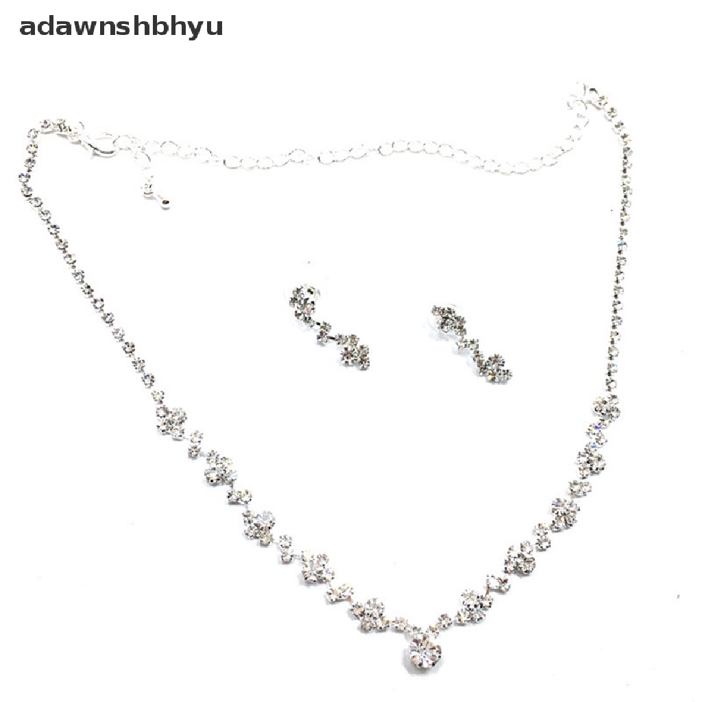 Adawnshbhyu Silver Bridesmaid Kristal Kalung Anting Set Pernikahan Pengantin Perhiasan Jewellery ID