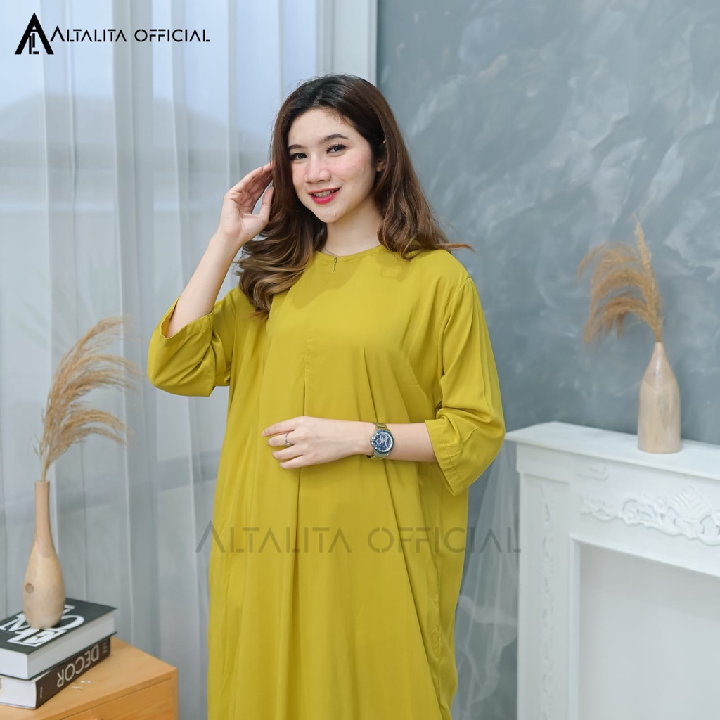 Altalita - Daster Polos Panjang Busui Lengan Tangan 3/4 Semata Kaki Home Dress Gamis Rayon Polos Jumbo LD 120 Long Dress Polos Tangan Panjang Bahan Katun Rayon Adem Tebal Premium