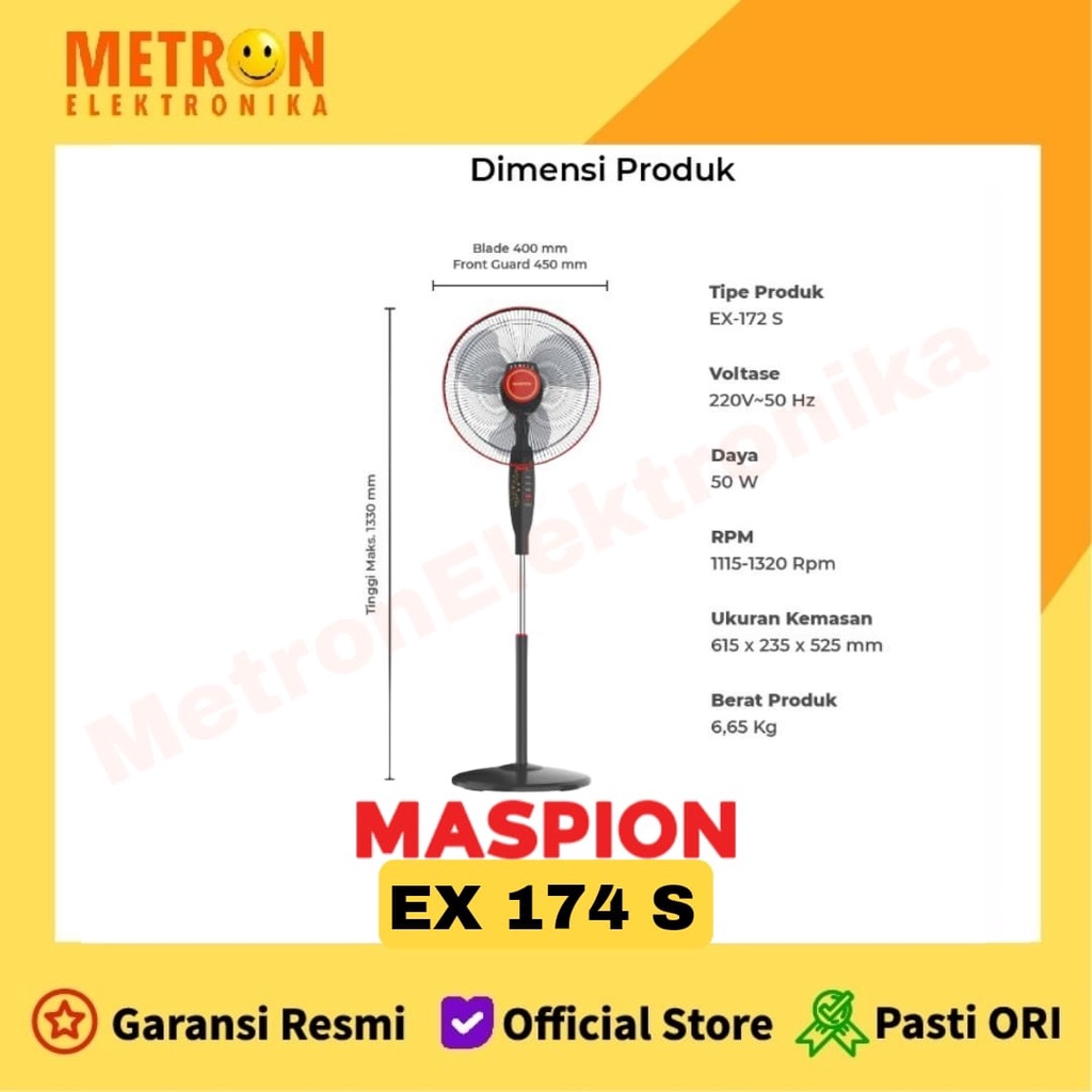 MASPION EX 174 S KIPAS ANGIN BERDIRI / STAND FAN 16 INCH / EX174S