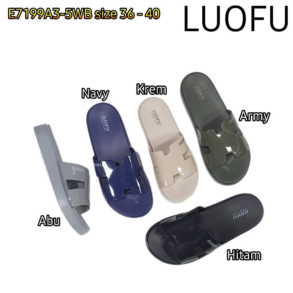 LUOFU ORIGINAL sandal wanita karet empuk murah sendal cewek selop import E7199A3-5WB