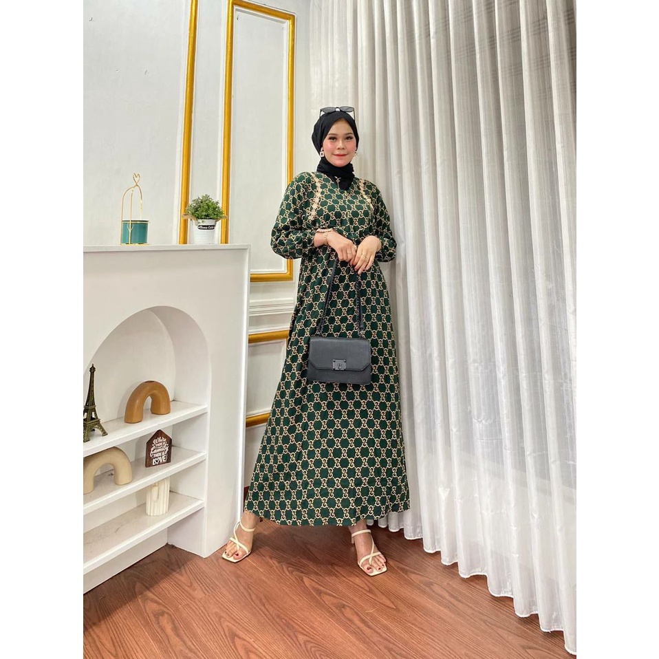Hanifah Baju Gamis Wanita Muslim Terbaru Dress Rayon Motif Kekinian
