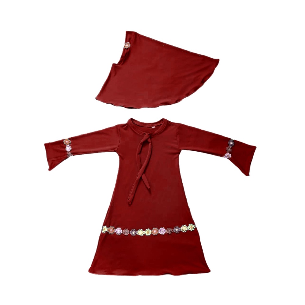 Gamis Hijab Bayi Renda Pelangi Pakaian Fashion Muslim anak Perempuan Polos Katun Gemoy maroon