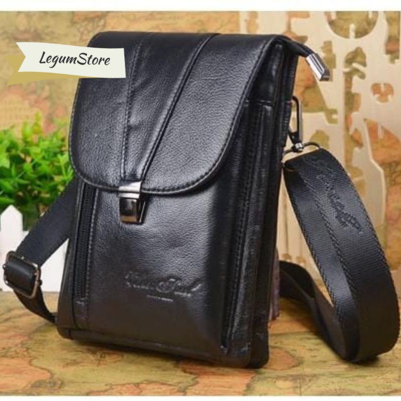 New Selempang Bahu Kulit Sapi ASLI Pria Import Tas Hp RealPict Dijamin sesuai gambar