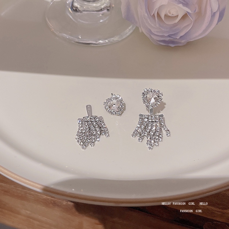 925 Perak Jarum Mewah Halus Zirkon Anting Rumbai Wanita Fashion Stud Earrings