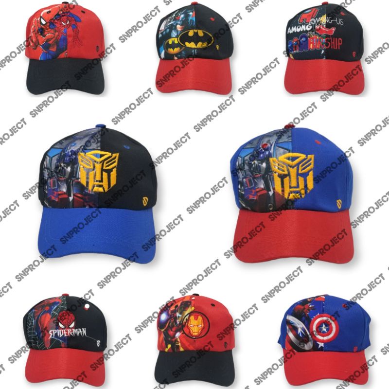 ( TOPI PRINTING SUPER HERO) topi anak logo super hero spiderman superman spiderman avenger Laki Pere
