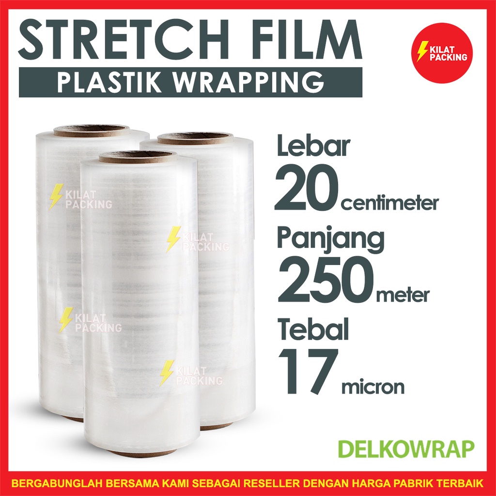 

STRETCH FILM 20CM X 250M PLASTIK WRAPPING PLASTIC WRAP DELKOWRAP BENING SATUAN