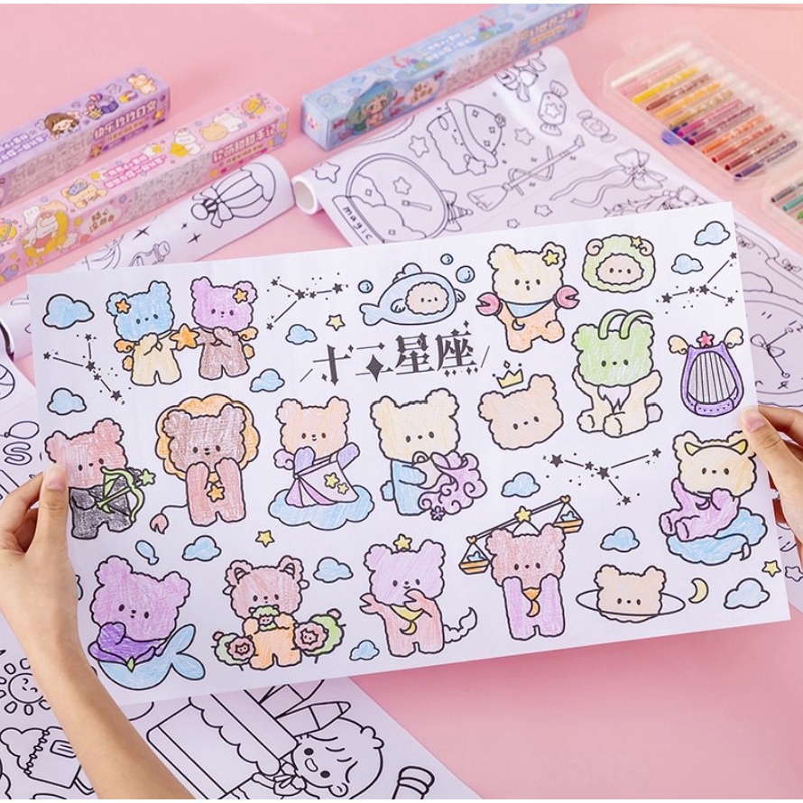 PA Kertas Mewarnai Stiker Roll Bisa Ditempel Anak Jumbo Drawing Book Children Mainak Edukasi Anak