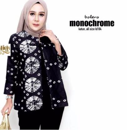 Harga Termuraah Bolero Monochrome Cardigan Cantik Monokrom Outer Batik Hitam Putih Seragam Kantor Ke