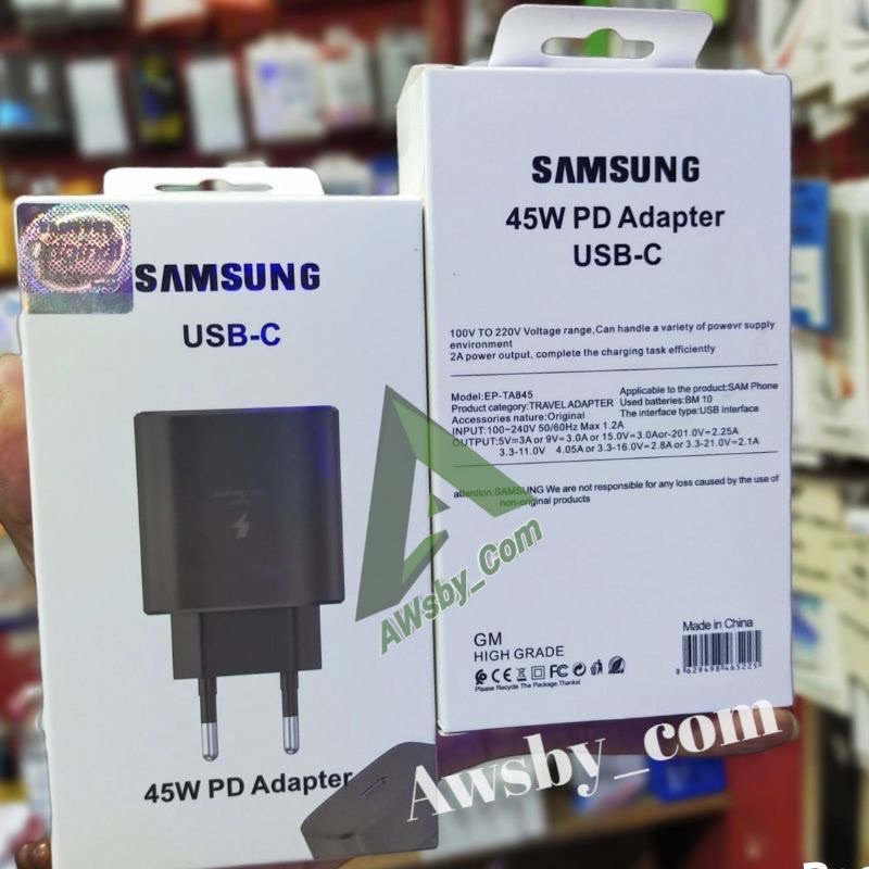 Kepala Charger/Batok Charger Samsung Usb C 45W Super Fast Charge S20/S21 FE/Note 10/A33/A53/A52/A53/A72/A72