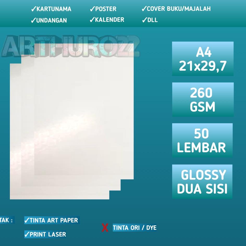 

[PRODUK HHMJP] Kertas art carton/art paper 260 gsm A4 isi 50 lembar-kertas art karton 260 gram A4 TNF