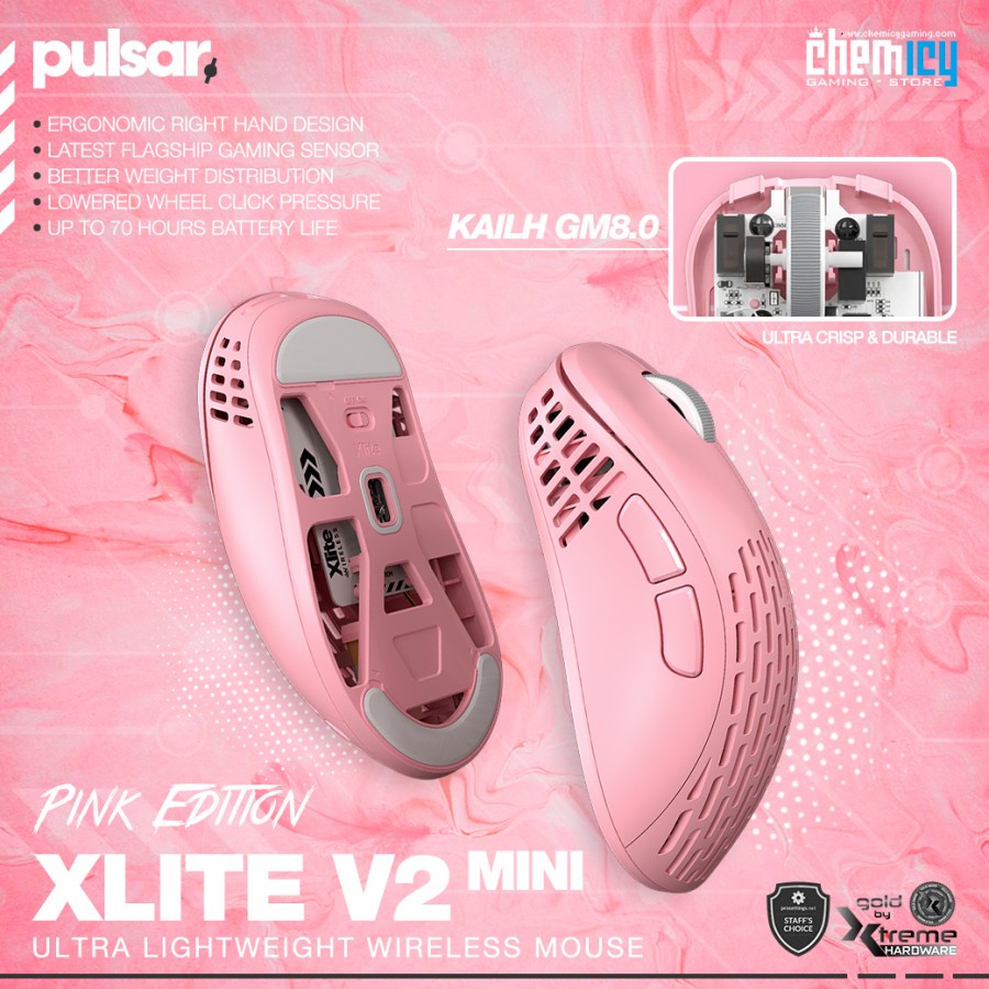 Pulsar XLITE V2 Mini Pink Wireless Ultra-Lightweight Gaming Mouse