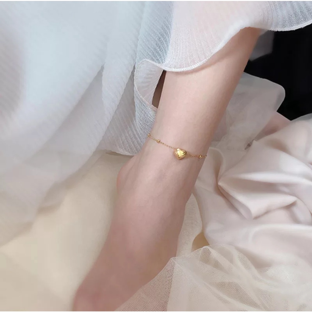 Gelang Kaki Rantai Biji Lada liontin Hati Gaya Korea Fashion