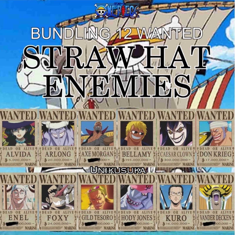 Jual [UNIKUSUKA] POSTER ONE PIECE BOUNTY WANTED STRAW HAT PIRATES ENEMIES 12 POSTER ANIME MANGA