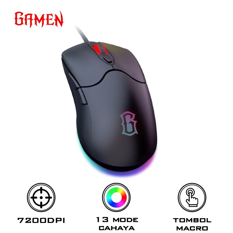 GAMEN Mouse Gaming Macro Wired GM200 RGB Light 7200 DPI ORIGINAL