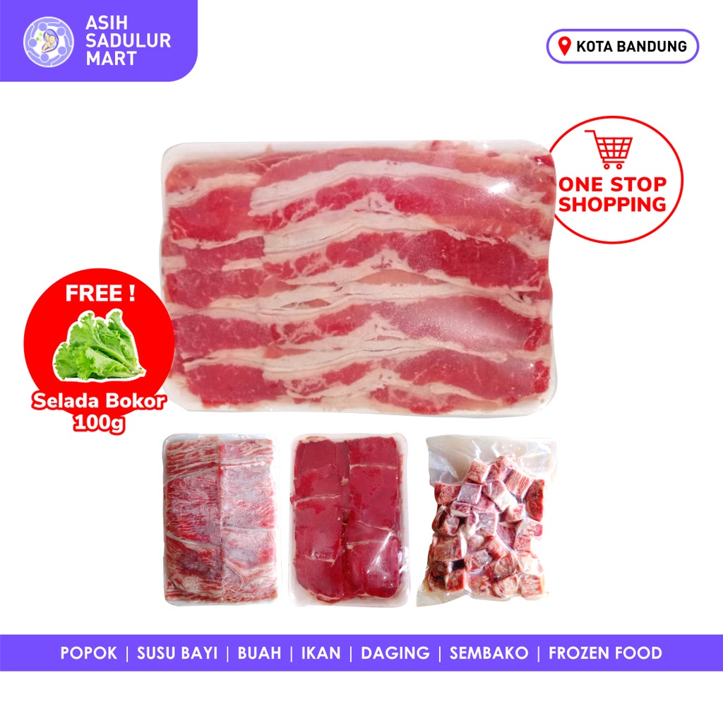 Slice Beef Shortplate | Saikoro | Knuckle | Wagyu Meltique 500gr Frozen / Iris Daging Sapi Sukiyaki Shabu Yakiniku BBQ