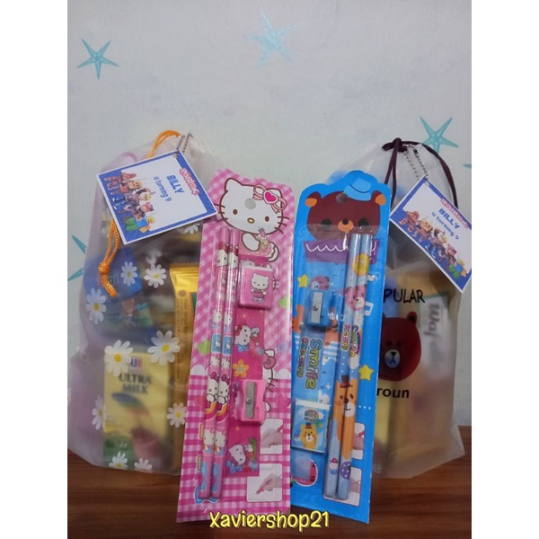 

Ready Paket Snack + Alat tulis Kemasan Pouch Serut (FREE CARD)