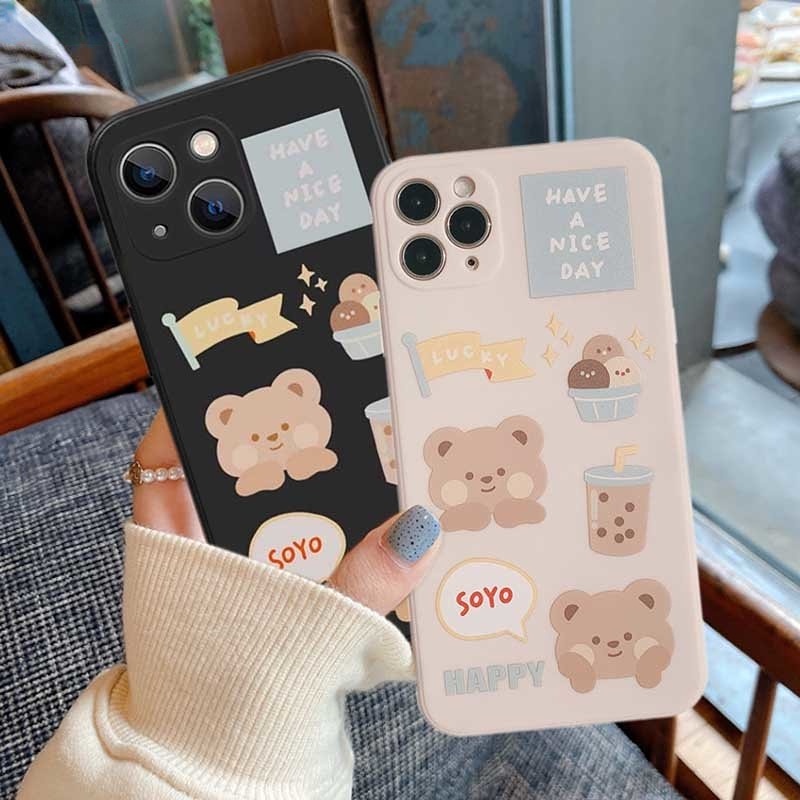 Milk Tea Brown Bear Case Samsung A04 A04S A73 A33 A13 A03 A03S A23 A22 A21S A12 A02S A11 A51 A10 A30 A50 A52 A20S A10S M12 J4 Plus M22 M32 4G Tide Case Pelindung Aksi Arus