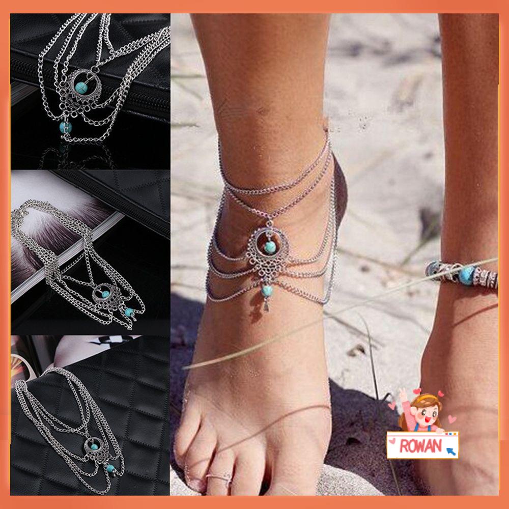 R-FLOWER Anklet Bohemia Beach Style Ethnic Accessories Hollow Jewelry Turquoise Turquoise Pendant