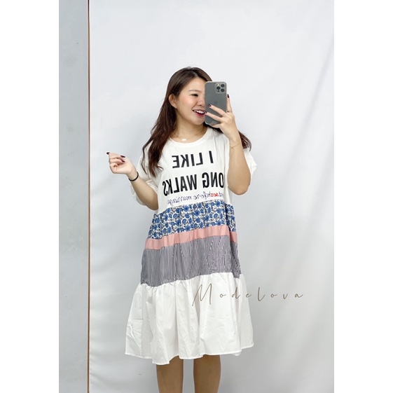 MDLV ~ 89291# Shinika Tiered Mini Dress Big Size Korea Import