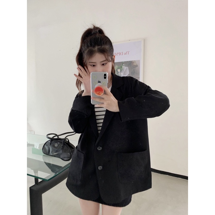 Blazer Wanita Korean Style Jaket Lengan Panjang Outer Basic Import Casual Kekinian Blezer Hitam Retro Jaket