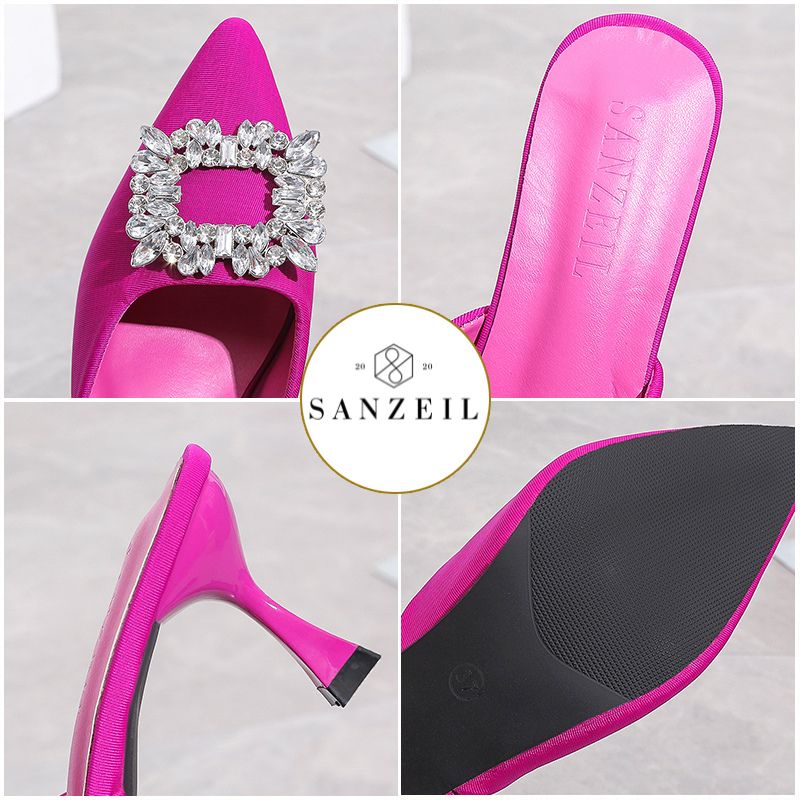 [COD] 1717 SANZEIL Clare Mules Heels Import Elegan dengan Acc Diamond