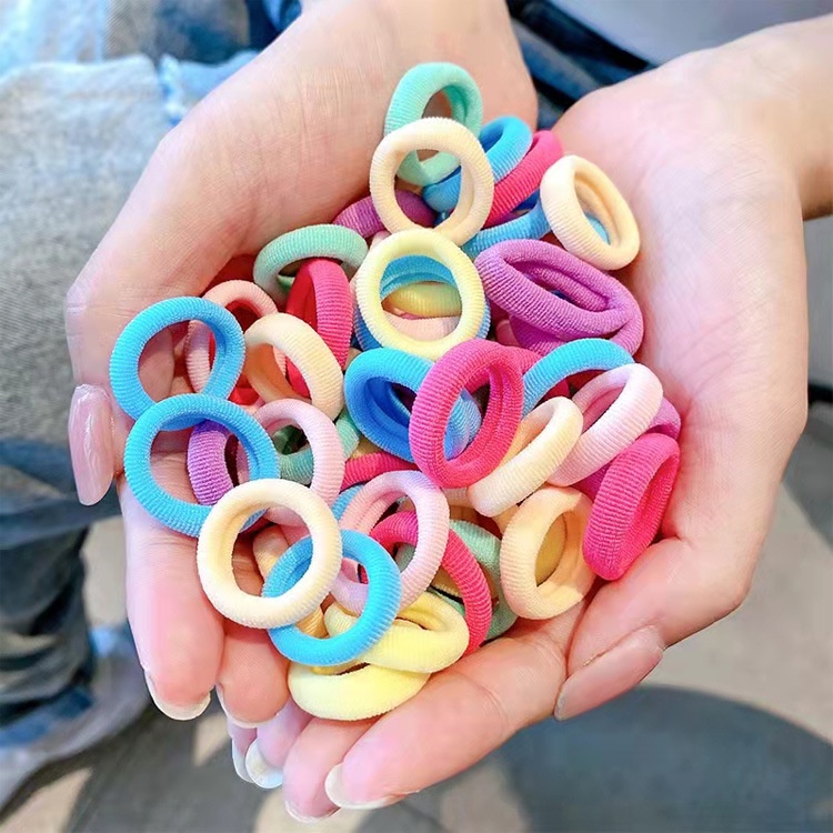 COD❤️50 PCS Lingkaran Rambut Anak Perempuan Merajut Handuk Lingkaran  Perempuan Kecil Berwarna Karet Gelang Tas Penyimpanan Daisy Kecil