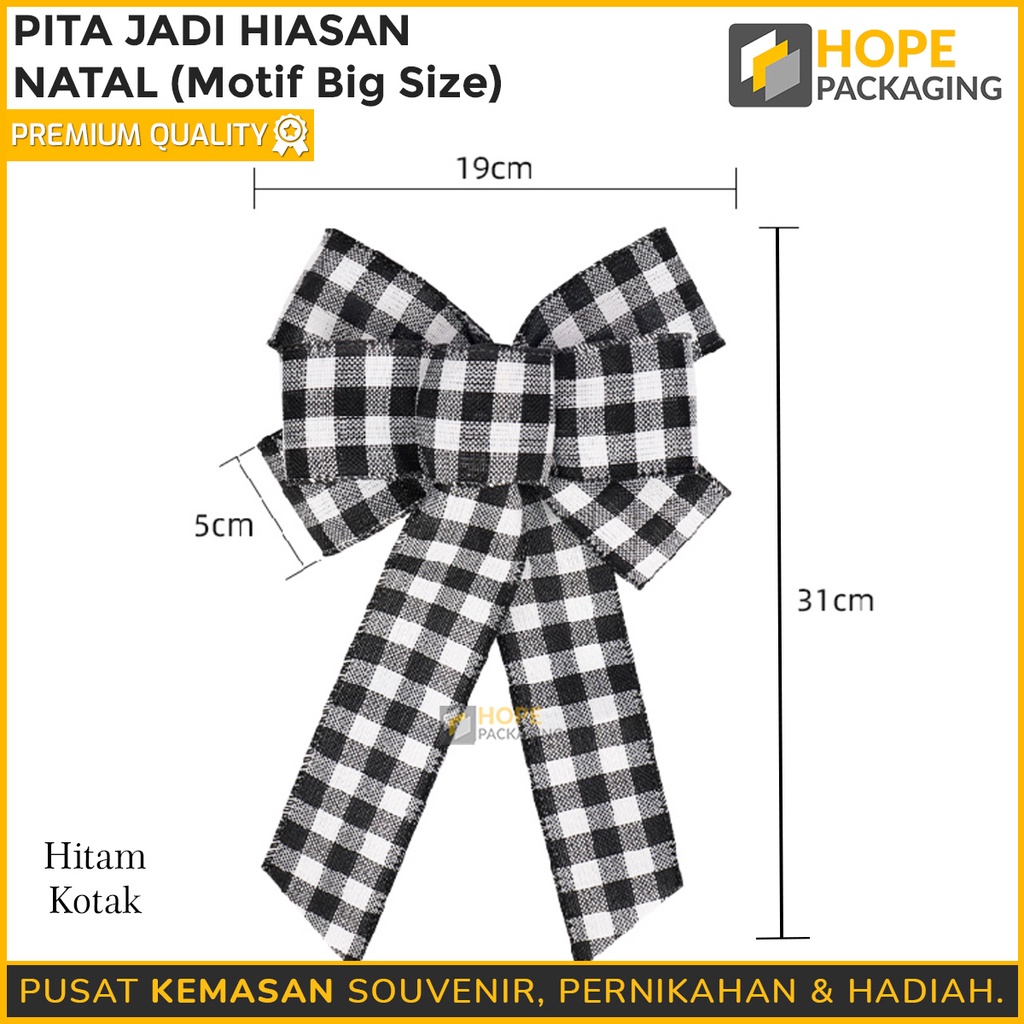 Pita Natal kotak-kotak / Pita Kado hampers Size : 31x 19x 5 cm / merah zig-zag / list gold / lebaran