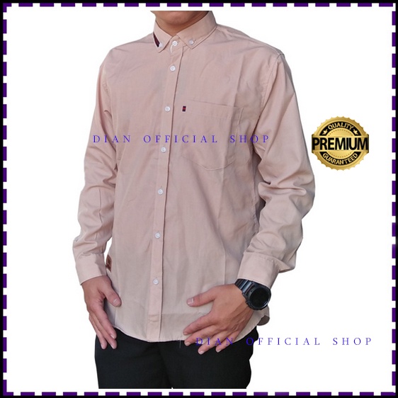 Kemeja Polos Lengan Panjang Pria Warna Cream Coksu Krem Nude Big Size XXXL