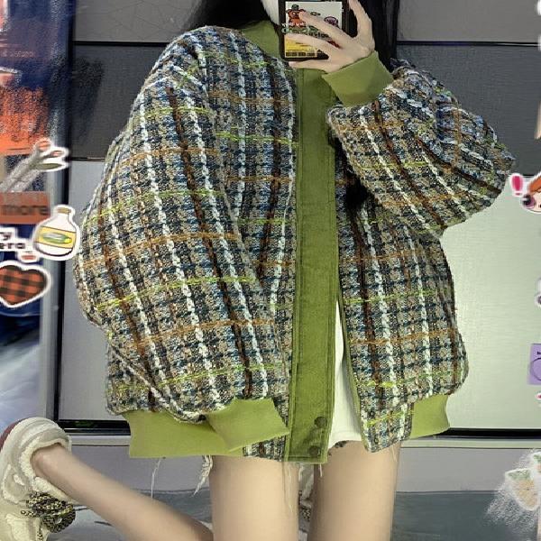 China Fritillary Klasik Gaya Tenun Mantel Jaket Wanita 2022 Musim Semi BF Retro Kotak-kotak Beberapa