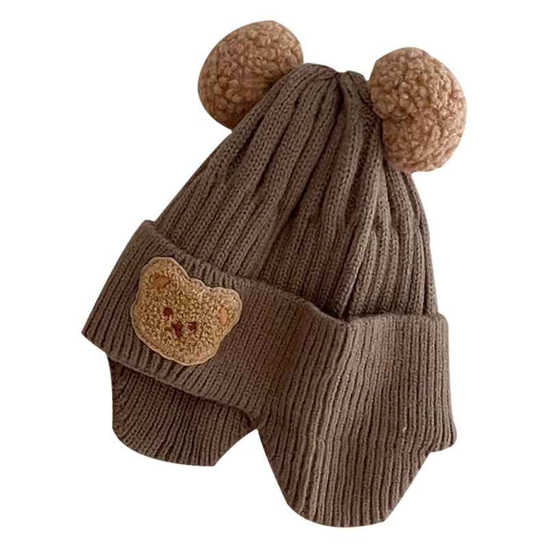 Mary Winter Knit Baby Hat Kupluk Hangat Untuk Anak Laki-Laki Perempuan Bayi Balita Baby Beanie Dengan Dekor Beruang Lucu