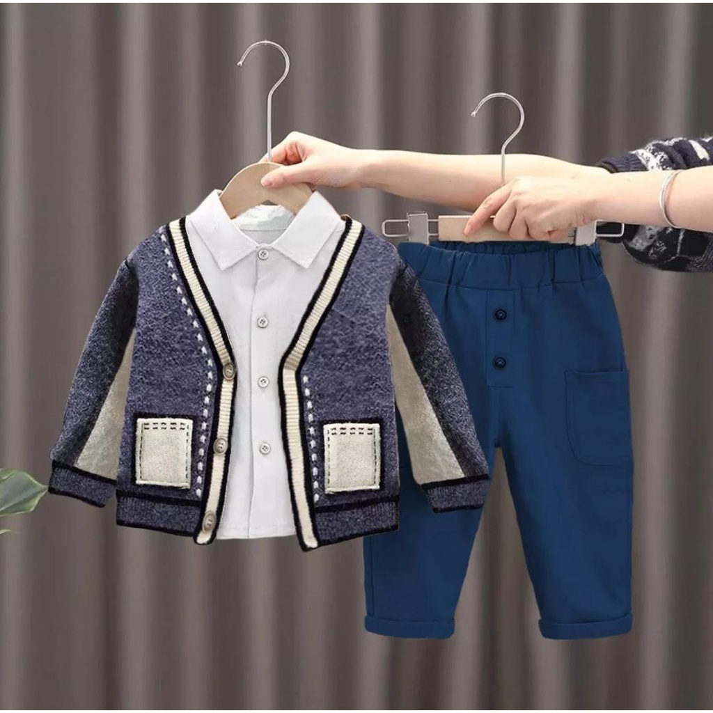 PROMO SETELAN RAJUT ANAK/SETELAN CARDIGAN RAJUT KEKINIAN/PROMO SETELAN 3 IN 1 ROMPI MODEL TERBARU 1-5 TAHUN