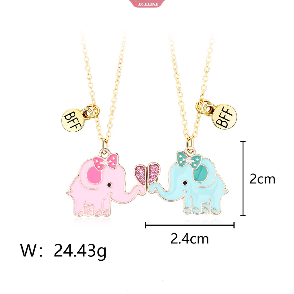 2pcs/set Kartun Ikatan Simpul Hati Gajah Sahabat Kalung Liontin Rantai BFF Persahabatan Perhiasan Hadiah Untuk Anak-Anak [ZXL]