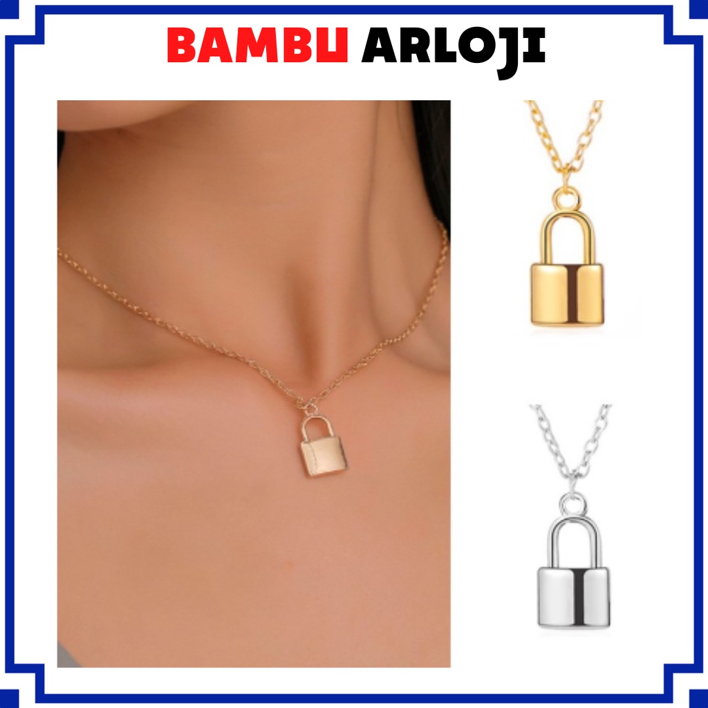 BAJ Kalung Wanita Gembok Kunci/ Kalung Rantai/ Necklace/ Kalung Titanium/ Fashion Wanita Retro Simple KL001