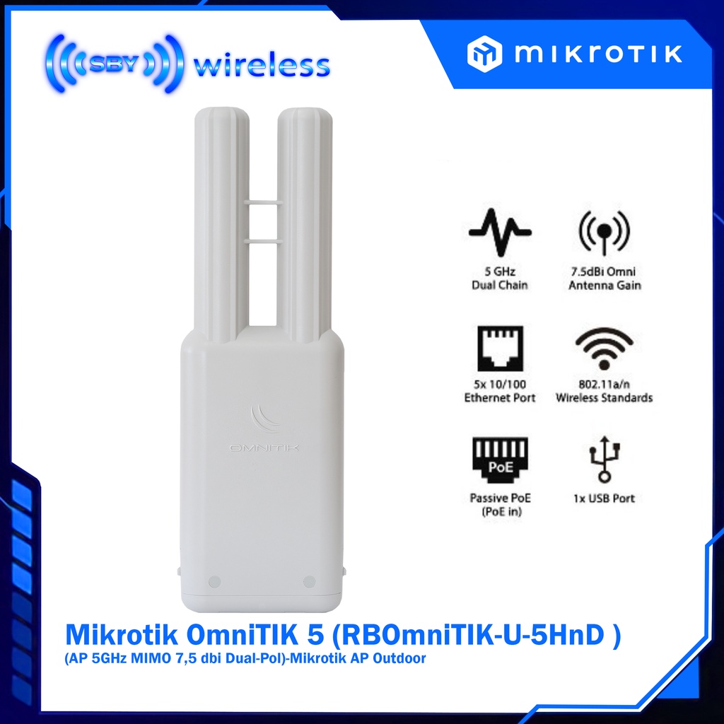 OmniTIK 5 (RBOmniTIK-U-5HnD )-(AP 5GHz MIMO 7,5 dbi Dual-Pol)-Mikrotik AP Outdoor