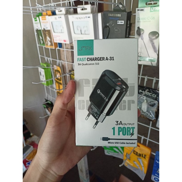 Charger Umax QC 3.0 - Sudah Termasuk Kabel Micro / Tipe C