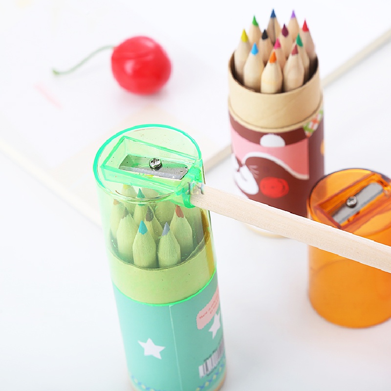 LNR Shop 12pcs/Set Pensil Warna Dilengkapi Peraut di Bagian Penutup Bentuk Tabung Mini Ramah Lingkungan Perlengkapan Sekolah Pensil Mewarnai Tidak Mudah Patah Tahan Lama Krayon Kuas Pen Pulpen Balpoin Crayon Alat Tulis Kotak Pensil