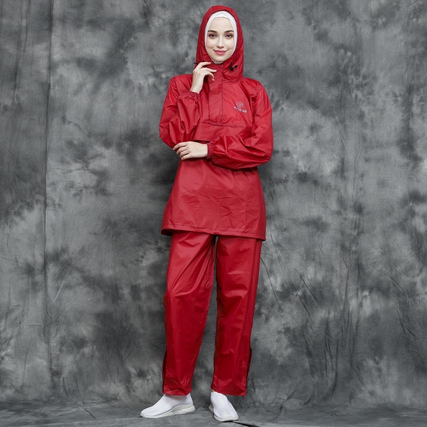 HOODJAS KANGAROO RAINCOAT Jas Hujan Kangguru Anti Bocor Jas Hujan Saku Kangguru Pria Wanita Dewasa Anti Air Bahan PVC nylon Waterproof MERAH