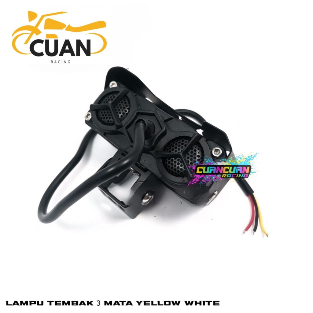 Lampu Tembak Led Foglamp SQL 3 Mata Laser Gun Putih Kuning 2 Warna Waterproof Lampu Tembak 3 Mata High Low