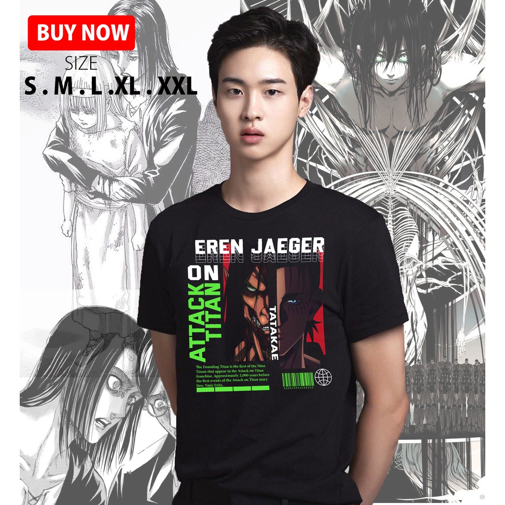 Kaos Anime Attack on Titan / Shingeki no Kyojin | Eren Jaeger / Yeager | Levy | Mikasa Ackerman